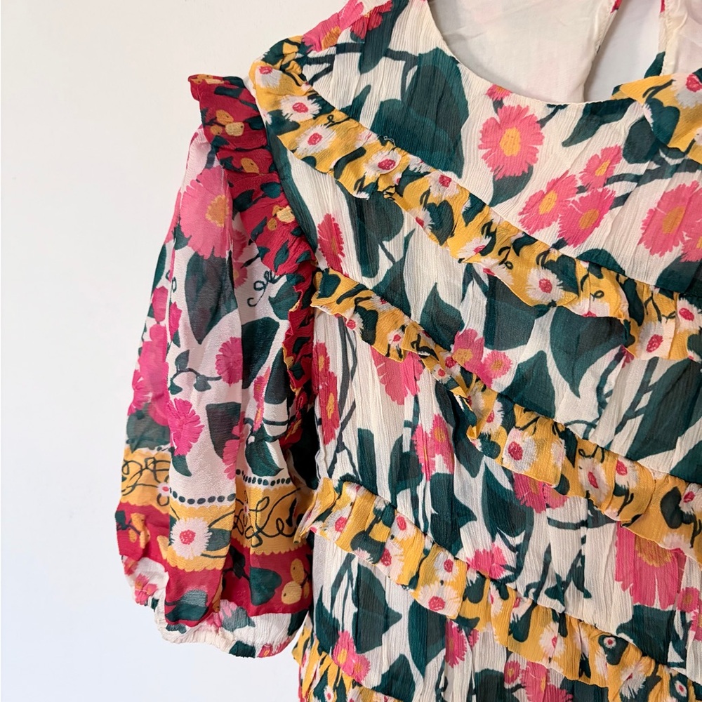 NWT $258 Farm Rio x Anthropologie Puff-Sleeve Fitted Mini Dress M - Picture 6 of 13